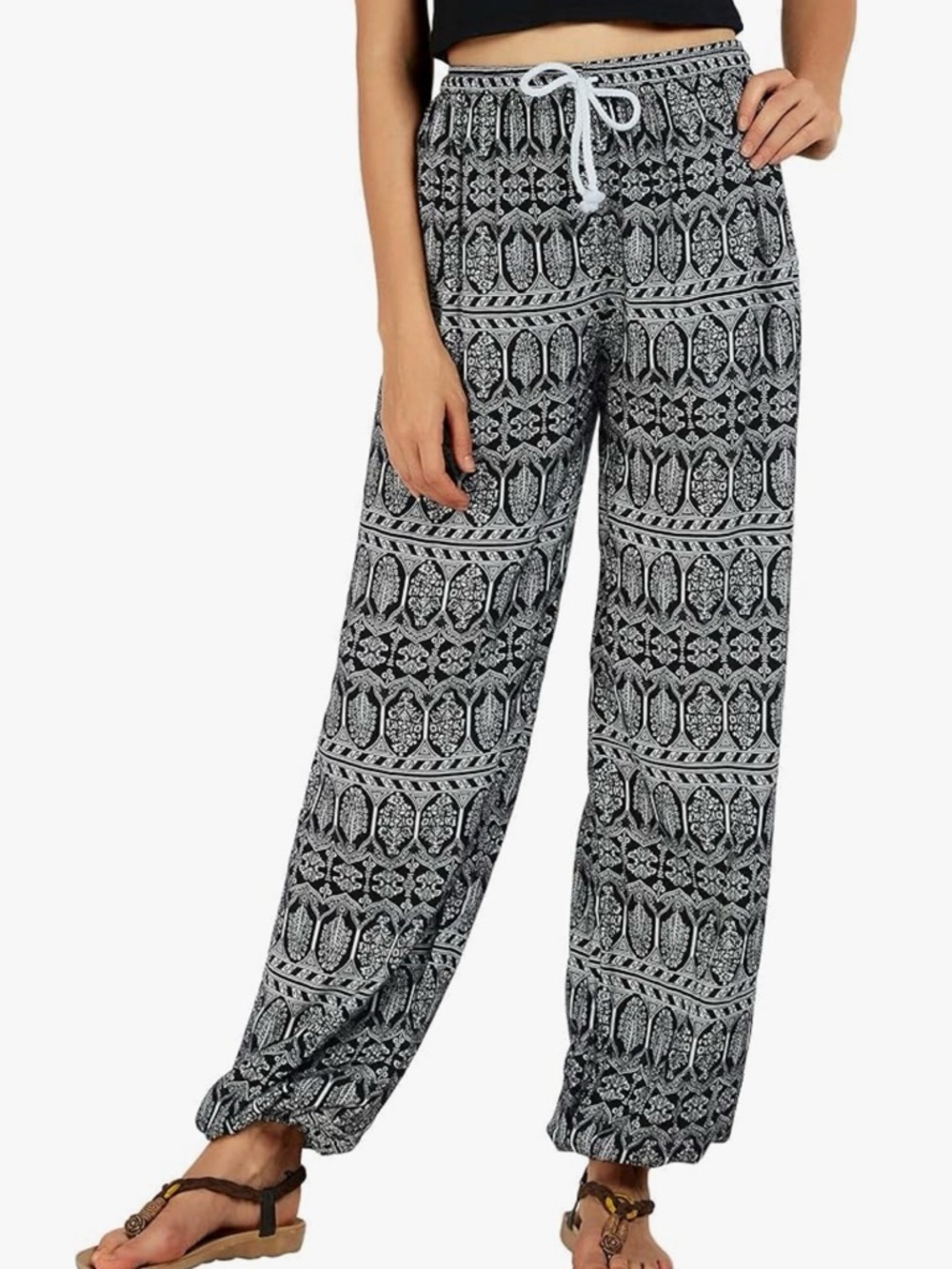 Black & White Print Pull-On Harem Pants